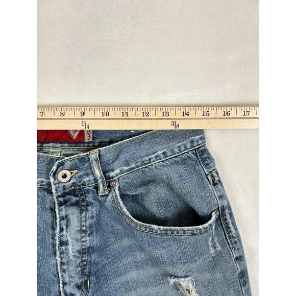 Guess Jeans Mens 30 Blue Distressed Straight Leg Denim Vintage Style Y2K 2000s - Picture 4 of 12